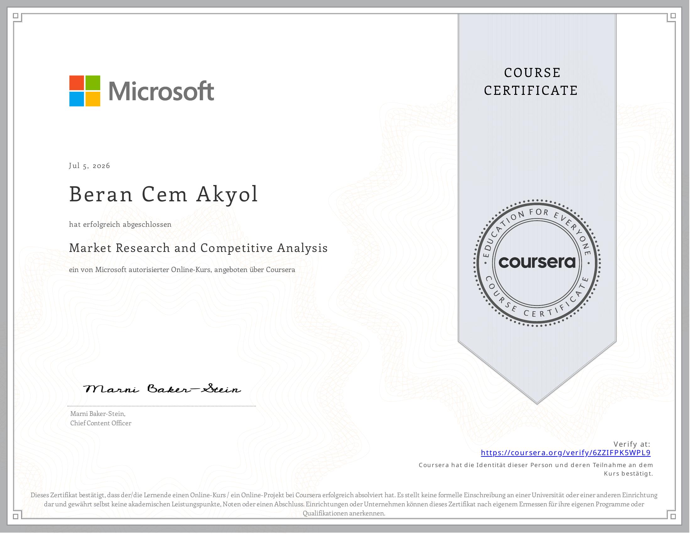Market Research and Competitive Analysis Certificate — Microsoft